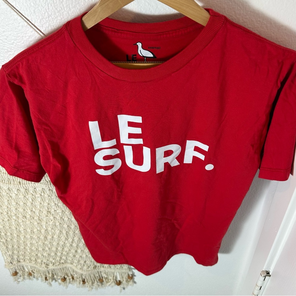 Anthropologie Ping Pong Surf Club Red Le Surf Cotton T-Shirt - Picture 5 of 8